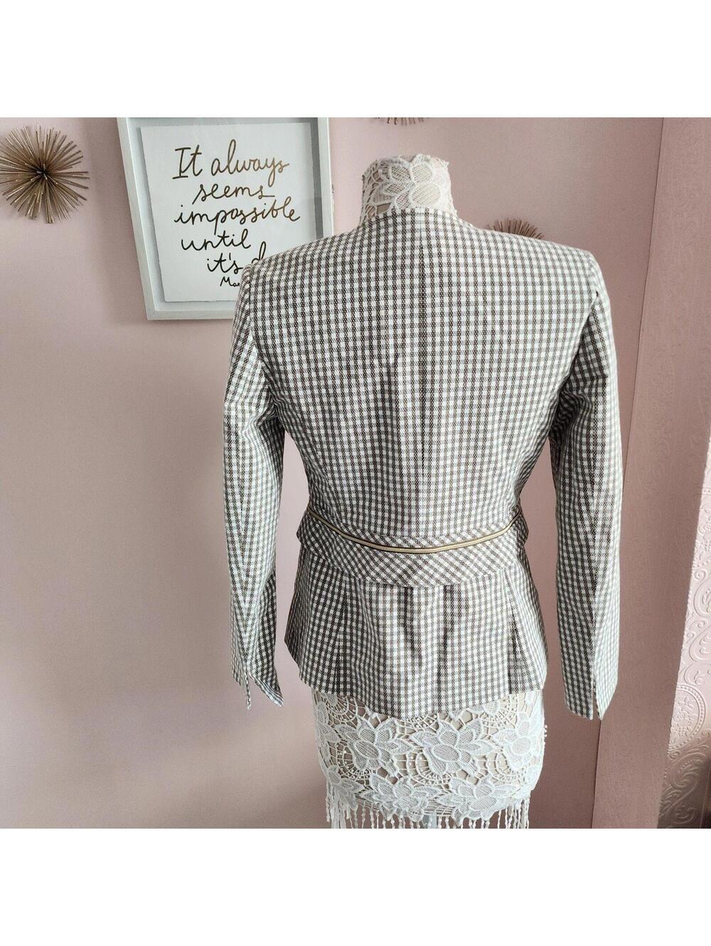 LKNW ETCETERA unique plaid textured olive gray white blazer jacket 4